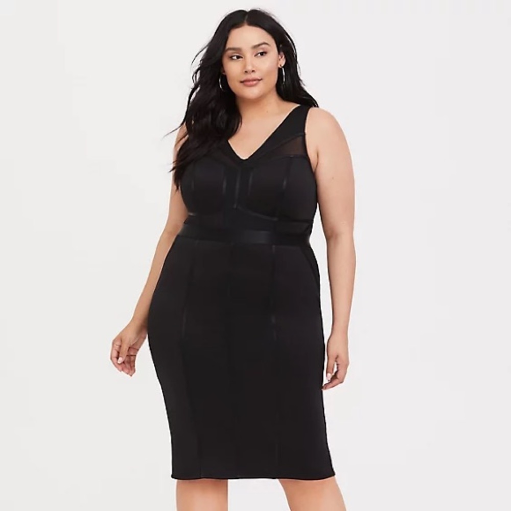 TORRID BLACK SCUBA KNIT & MESH BODYCON DRESS Sz 4X